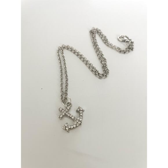 Silver Crystal Anchor Charm Necklace Nautical Beach Summer Preppy - Picture 1 of 6